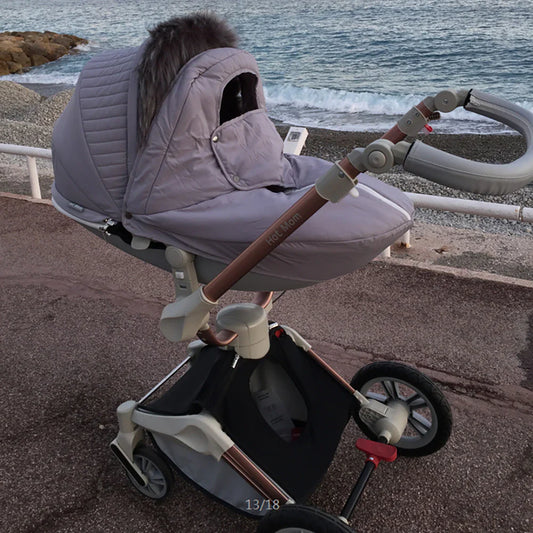 Hot Mom F023 360 Degree Rotation Stroller Winter Outkit with Footmuff, Fur Gloves, and Thickened Canopy