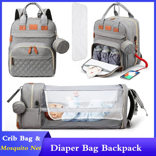 Luxury 3-in-1 Diaper Bag Backpack with Foldable Baby Bed