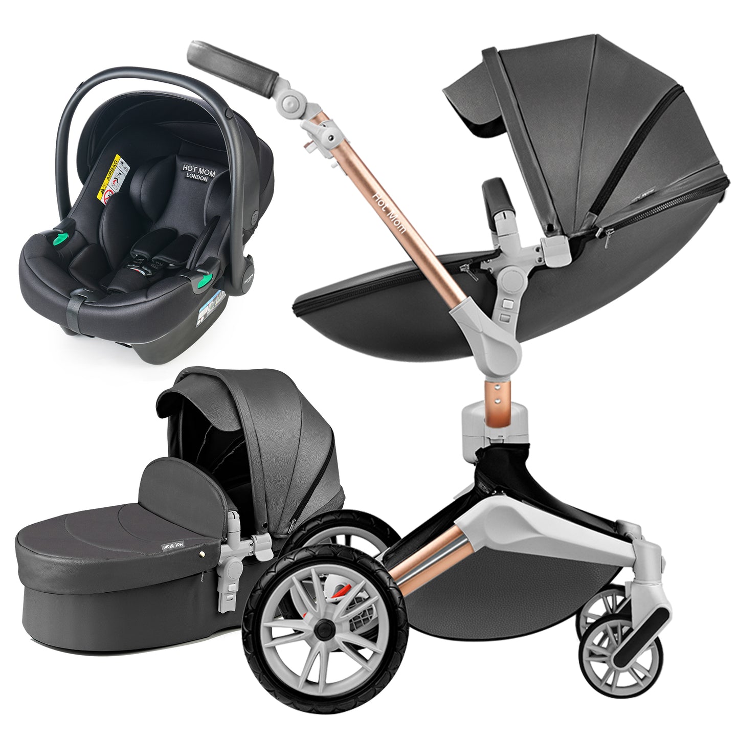 Baby Stroller 3 in 1 with 360° Rotation - PU Leather Pushchair F023